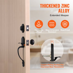 Front Door Handle and Deadbolt Set, Matte Black Single Cylinder Handles with Interior Knob, Adjustable for Right and Left Hand Doors