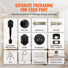 Front Door Handle and Deadbolt Set, Matte Black Single Cylinder Handles with Interior Knob, Adjustable for Right and Left Hand Doors