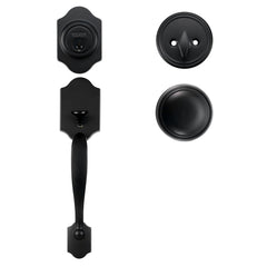 Front Door Handle and Deadbolt Set, Matte Black Single Cylinder Handles with Interior Knob, Adjustable for Right and Left Hand Doors