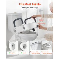 Raised Toilet Seat with Arms, 136.1 kg Load Capacity, 127 mm Lift Height, Widened Commode Elevated Toilet Seat Riser with Padded Handles for Seniors, Elderly, Handicap, Disabled, and Adults Use