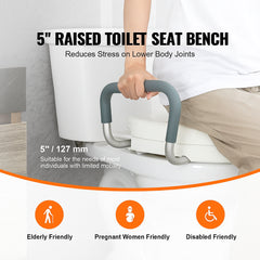 Raised Toilet Seat, 5" Height Raised, 350 lbs Weight Capacity, for Round and Elongated Toilet, Twist Lock Installation,19.1" - 21.7" Adjustable Width, for Elderly, Handicap, Patient, Pregnant, M