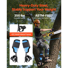 Tree Climbing Spikes, Height-Adjustable Tree Climbing Gear with Straps & Padding Cushion, 159 kg Load Capacity, Heavy Duty Steel Climb Spurs Arborist Equipment for Fruit Picking Hunting