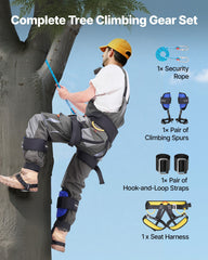 Tree Climbing Spikes Set, Height-Adjustable Tree Climbing Gear with Straps & Harness, 159 kg Load Capacity, Heavy Duty Steel Climb Spurs Arborist Equipment for Fruit Picking Hunting