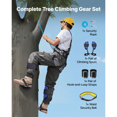 Tree Climbing Spikes Set, Height-Adjustable Tree Climbing Gear with Straps & Waist Harness, 159 kg Load Capacity, Heavy Duty Steel Climb Spurs Arborist Equipment for Fruit Picking Hunting