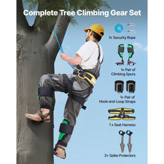 Tree Climbing Spikes Set, Height-Adjustable Tree Climbing Gear with Straps & Spike Protectors, 159 kg Load Capacity, Heavy Duty Steel Climb Spurs Arborist Equipment for Fruit Picking Hunting