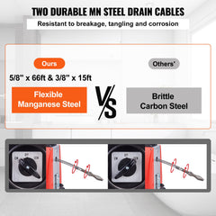 Drain Cleaner Machine 66FT x 5/8" 250W Sewer Snake Auger Manual Feed