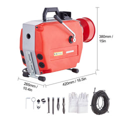 Drain Cleaner Machine 120FT x 7/8" 420W Sewer Snake Auger Manual Feed