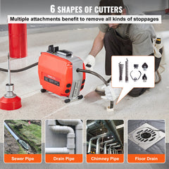 Drain Cleaner Machine 120FT x 7/8" 420W Sewer Snake Auger Manual Feed