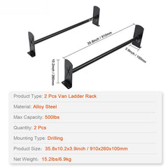 2 Bars Van Roof Ladder Rack 500 LBS Adjustable 35.8" to 57.5" Alloy Steel
