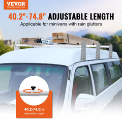 Van Roof Ladder Rack, 3 Bars Alloy Steel Roof Racks, 750 LBS Capacity Rain-Gutter Roof Rack, Adjustable Length 40.2" to 74.8", Van Ladder Rack Compatible with Chevrolet Express, GMC Savana, etc