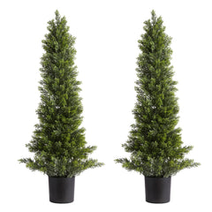Artificial Topiary Cedar Trees, 2 Set 914mm Faux Pine Shrubs Plants, Fake Silk Tree Look Real, Easy Assembly for Decor Front Porch Outdoor Patio Garden Balcony Backyard Indoor Office
