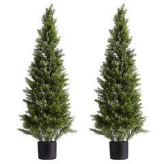 Artificial Topiary Cedar Trees, 2 Set 1219mm Faux Pine Shrubs Plants, Fake Silk Tree Look Real, Easy Assembly for Decor Front Porch Outdoor Patio Garden Balcony Backyard Indoor Office