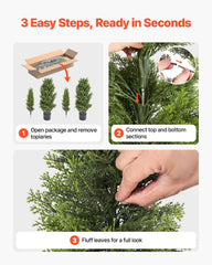 Artificial Topiary Cedar Trees, 2 Set 1219mm Faux Pine Shrubs Plants, Fake Silk Tree Look Real, Easy Assembly for Decor Front Porch Outdoor Patio Garden Balcony Backyard Indoor Office