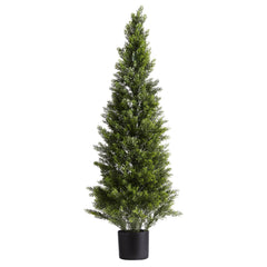 Artificial Topiary Cedar Trees, 2 Set 1219mm Faux Pine Shrubs Plants, Fake Silk Tree Look Real, Easy Assembly for Decor Front Porch Outdoor Patio Garden Balcony Backyard Indoor Office