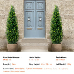 2 Pack 5' Artificial Cedar Topiary Tree Faux Plant UV Decor In/Outdoor