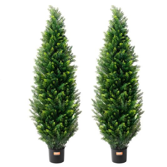 2 Pack 5' Artificial Cedar Topiary Tree Faux Plant UV Decor In/Outdoor