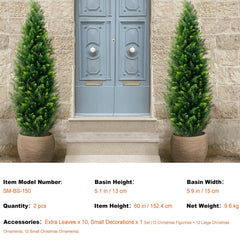 2 Pack 5' Artificial Cedar Topiary Tree Faux Plant UV Decor In/Outdoor