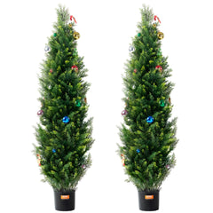 2 Pack 5' Artificial Cedar Topiary Tree Faux Plant UV Decor In/Outdoor