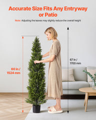 Artificial Topiary Cedar Trees, 2 Set 1524mm Faux Pine Shrubs Plants, Fake Silk Tree Look Real, Easy Assembly for Decor Front Porch Outdoor Patio Garden Balcony Backyard Indoor Office