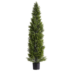 Artificial Topiary Cedar Trees, 2 Set 1524mm Faux Pine Shrubs Plants, Fake Silk Tree Look Real, Easy Assembly for Decor Front Porch Outdoor Patio Garden Balcony Backyard Indoor Office