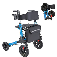 Rollator Walker with Seat for Seniors, Ultra Compact 3-Fold Rolling Walker, Lightweight Aluminum Mobility Walking Aid with PU Solid Wheels, Adjustable Handle, Cup & Cane Holder - Supports 136kg