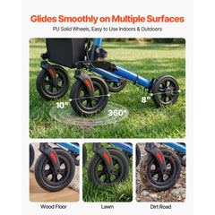 Rollator Walker with Seat for Seniors, Ultra Compact 3-Fold Rolling Walker, Lightweight Aluminum Mobility Walking Aid with PU Solid Wheels, Adjustable Handle, Cup & Cane Holder - Supports 136kg