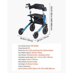 Rollator Walker with Seat for Seniors, Ultra Compact 3-Fold Rolling Walker, Lightweight Aluminum Mobility Walking Aid with PU Solid Wheels, Adjustable Handle, Cup & Cane Holder - Supports 136kg