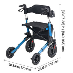 Rollator Walker with Seat for Seniors, Ultra Compact 3-Fold Rolling Walker, Lightweight Aluminum Mobility Walking Aid with PU Solid Wheels, Adjustable Handle, Cup & Cane Holder - Supports 136kg