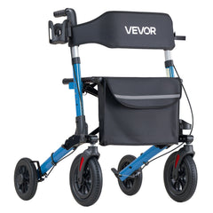 Rollator Walker with Seat for Seniors, Ultra Compact 3-Fold Rolling Walker, Lightweight Aluminum Mobility Walking Aid with PU Solid Wheels, Adjustable Handle, Cup & Cane Holder - Supports 136kg