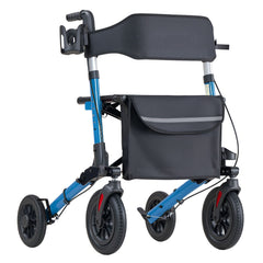 Rollator Walker with Seat for Seniors, Ultra Compact 3-Fold Rolling Walker, Lightweight Aluminum Mobility Walking Aid with PU Solid Wheels, Adjustable Handle, Cup & Cane Holder - Supports 136kg