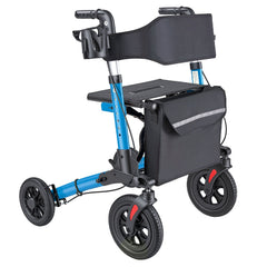 Rollator Walker with Seat for Seniors, Ultra Compact 3-Fold Rolling Walker, Lightweight Aluminum Mobility Walking Aid with PU Solid Wheels, Adjustable Handle, Cup & Cane Holder - Supports 136kg