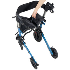 Rollator Walker with Seat for Seniors, Ultra Compact 3-Fold Rolling Walker, Lightweight Aluminum Mobility Walking Aid with PU Solid Wheels, Adjustable Handle, Cup & Cane Holder - Supports 136kg