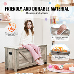 Kids Toy Storage Bench Wooden Toy Box Chest 38.98 x 15.55 x 18.9 in Gray
