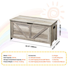 Kids Toy Storage Bench Wooden Toy Box Chest 38.98 x 15.55 x 18.9 in Gray
