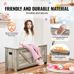 Kids Toy Storage Bench Wooden Toy Box Chest 38.98 x 15.55 x 18.9 in Gray