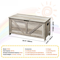 Kids Toy Storage Bench Wooden Toy Box Chest 38.98 x 15.55 x 18.9 in Gray