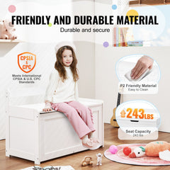 Kids Toy Storage Bench Wooden Toy Box Chest 32.68 x 17.91 x 24.02" White