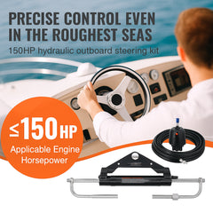 150HP Hydraulic Outboard Steering Kit Boat Marine System, Built-in Two-Way Lock Cylinder, 150HP Pump and High-Strength Nylon Hose for Single Station, Single-Engine use
