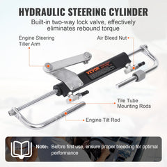 Hydraulic Outboard Steering Kit, 90HP, Marine Boat Hydraulic Steering System, with Helm Pump Two-Way Lock Cylinder and 24 Feet Hydraulic Steering Hose, for Single Station Single-Engine Boats