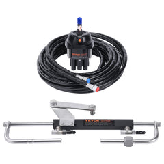 Hydraulic Outboard Steering Kit, 90HP, Marine Boat Hydraulic Steering System, with Helm Pump Two-Way Lock Cylinder and 24 Feet Hydraulic Steering Hose, for Single Station Single-Engine Boats