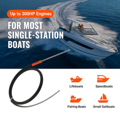 Boat Steering Cable, 17 Feet Outboard Marine Rotary Steering Cable, 1/2 Ton High Tensile Strength, Steel Steering Wheel Cable Compatible with Most Single-Station Outboard Steering Systems