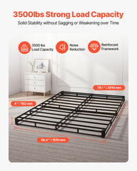 Box Spring, Queen Size Bed Frame with Washable Fabric Cloth, Heavy Duty Metal Frame for Queen Bed, 102 mm Mattress Foundation, 1587.57 kg Max Weight Capacity, Easy Assembly, 2010 x 1510 x 102 mm