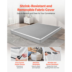 Box Spring, Queen Size Bed Frame with Washable Fabric Cloth, Heavy Duty Metal Frame for Queen Bed, 102 mm Mattress Foundation, 1587.57 kg Max Weight Capacity, Easy Assembly, 2010 x 1510 x 102 mm