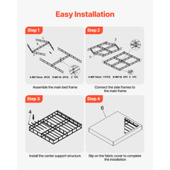 Box Spring, Queen Size Bed Frame with Washable Fabric Cloth, Heavy Duty Metal Frame for Queen Bed, 102 mm Mattress Foundation, 1587.57 kg Max Weight Capacity, Easy Assembly, 2010 x 1510 x 102 mm
