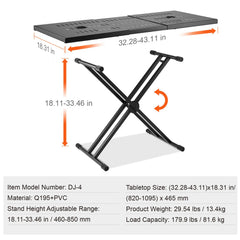 DJ Table Stand, (820-1095)x465 mm Portable DJ Laptop and Controller Stand, Lightweight DJ Desk DJ Booth Adjustable Height DJ Stand, Foldable Double-X Keyboard Stand & Tabletop, Audio Mixer Stand