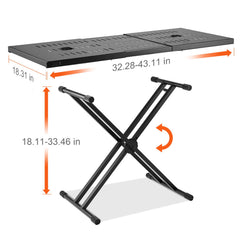 DJ Table Stand, (820-1095)x465 mm Portable DJ Laptop and Controller Stand, Lightweight DJ Desk DJ Booth Adjustable Height DJ Stand, Foldable Double-X Keyboard Stand & Tabletop, Audio Mixer Stand