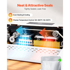 Continuous Sealing Machine, 8-12 mm Seal Width, Automatic Continuous Band Sealer with Digital Temperature Control, Automatic Shutdown, Portable Heat Sealing Machine for 0.06-0.2 mm Plastic Bags