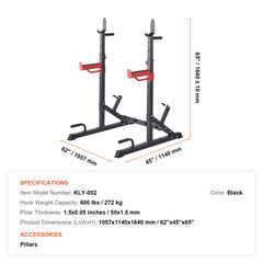Squat Power Rack Adjustable Heavy Duty Barbell Weight Bench Press Stand