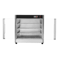 Hot Box Food Warmer, 4-Tier Concession Warmer with Water Tray, 4 Pans, Glass Double-door and Adjustable Shelves, Stainless Steel Food Warmer Cabinet, Ideal for Storing Pizza, Chicken, Restaurant