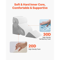 Wedge Pillow for Sleeping, 4 Pcs Adjustable Orthopedic Bed Wedge Set, Support Leg Neck Shoulder, Post Surgery Pillow for Back Pain, Acid Reflux, Snoring Relief, Sitting up in Bed, White/Grey